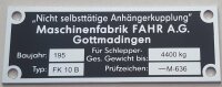 Typenschild Fahr 118613-44