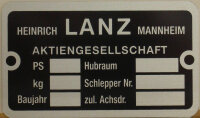 Typenschild für Lanz